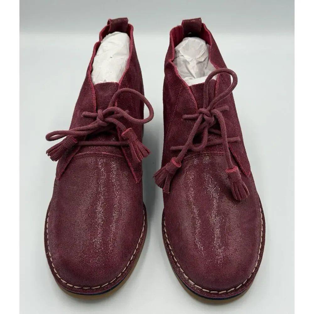 Hush Puppies Women's Suede Ankle Boots Burgundy Wide 9W Lace Up Tassel Comfort - Picture 3 of 12